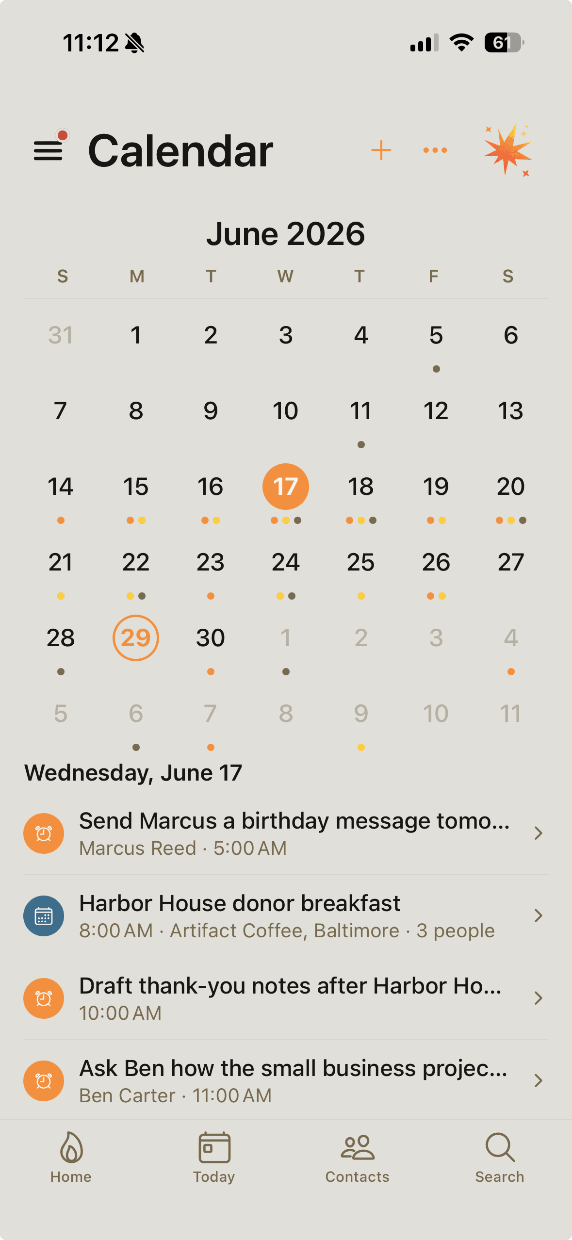 Spark calendar screen