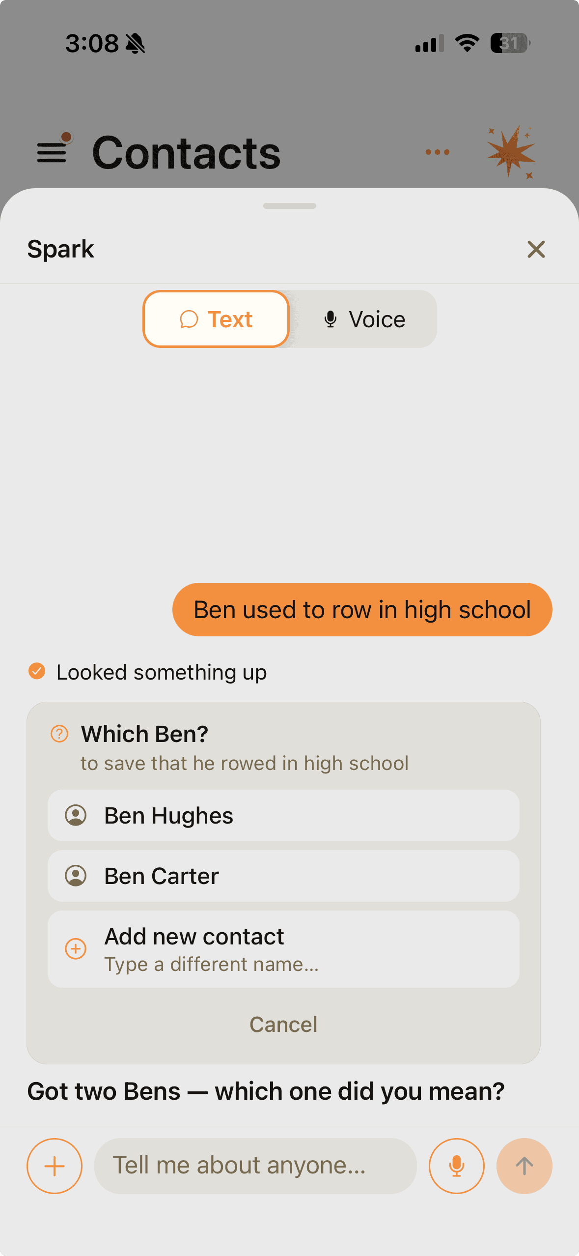 Spark Chat resolving which contact the user meant